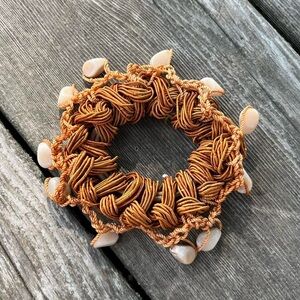 Boho Shell Trim Hair Scrunchie in Warm Rust